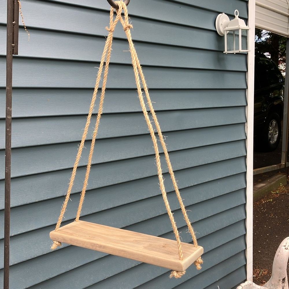 Natural Wood Rope Hanging Shelf For Indoor/Outdoor Use